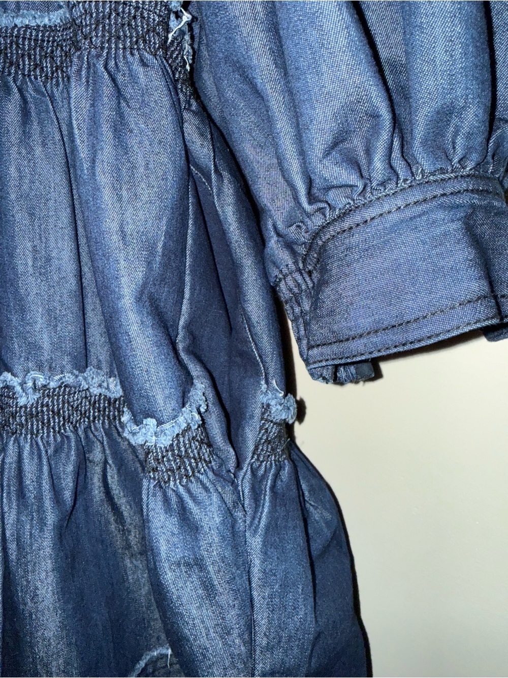Pilcro Tiered Denim Swing Smock Dress Small Navy Jean - Picture 9 of 16